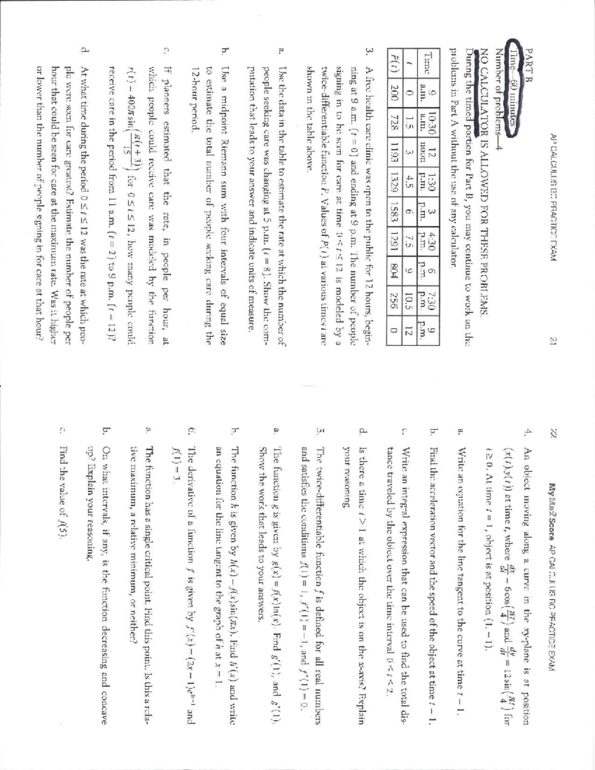 AP CALCULUS BC PRACTICE EXAM 21-22: PART B No Calculator FRQ - Studocu