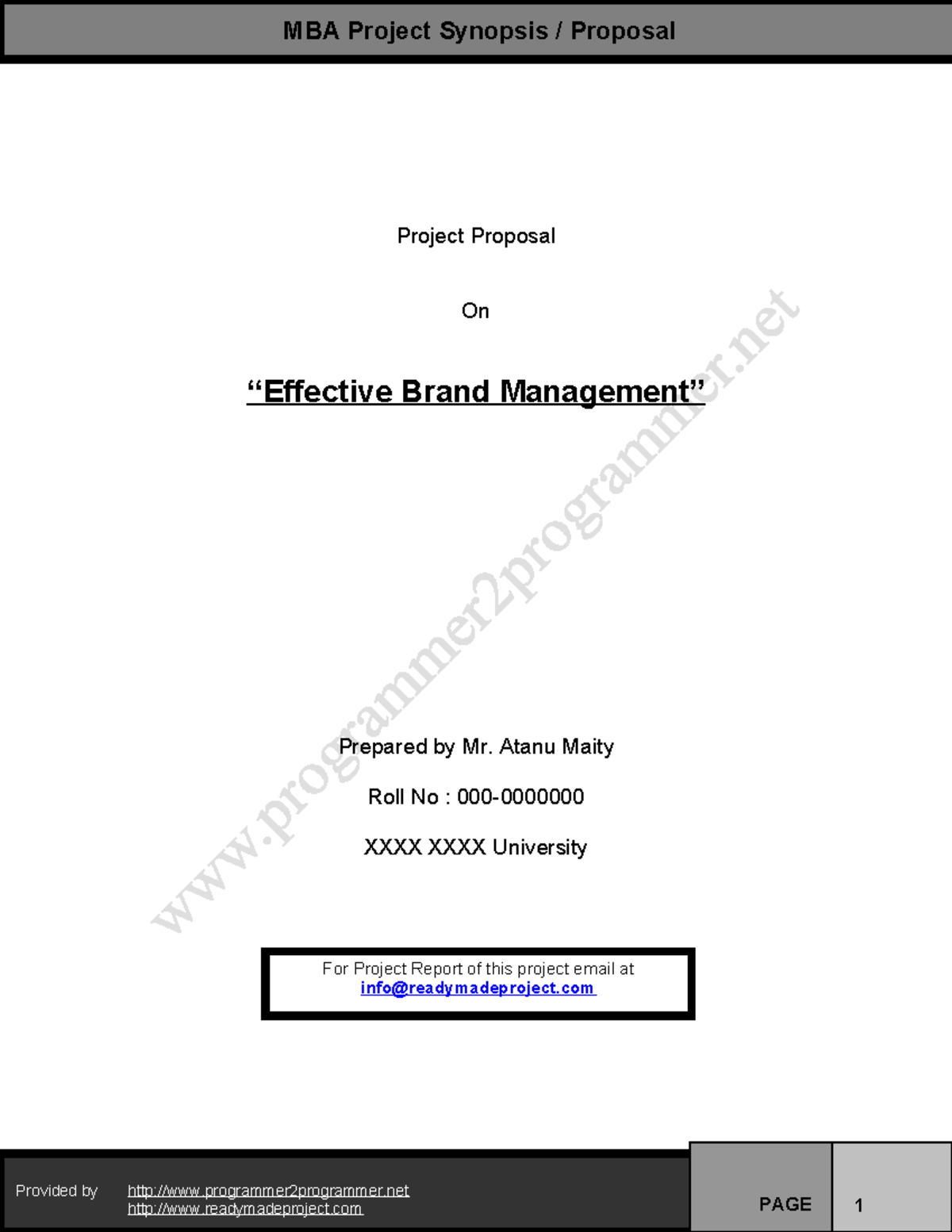 MBA Project Proposal: Effective Brand Management Synopsis - Studocu