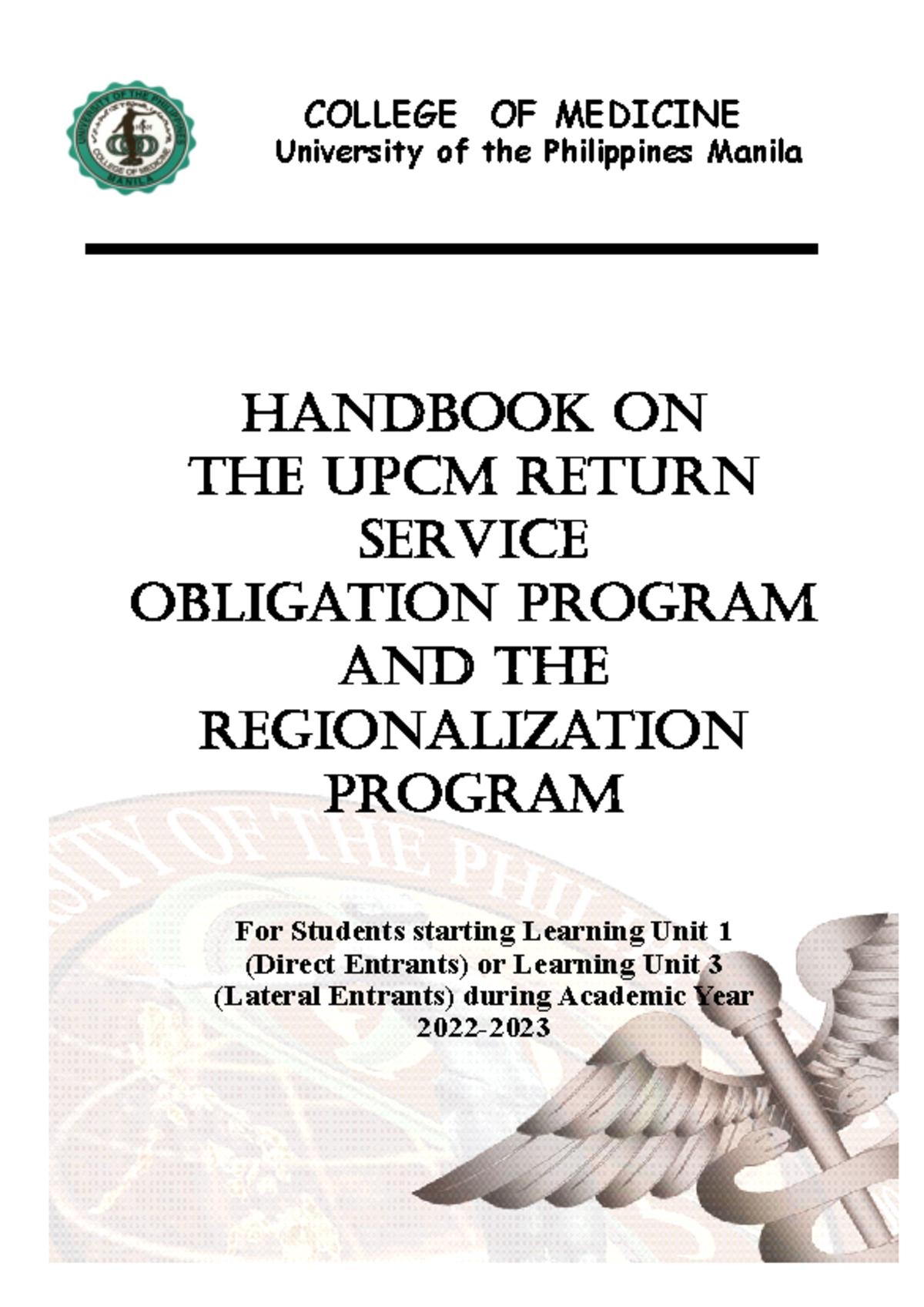 UPCM Handbook on Return Service Obligation & Regionalization Program AY ...