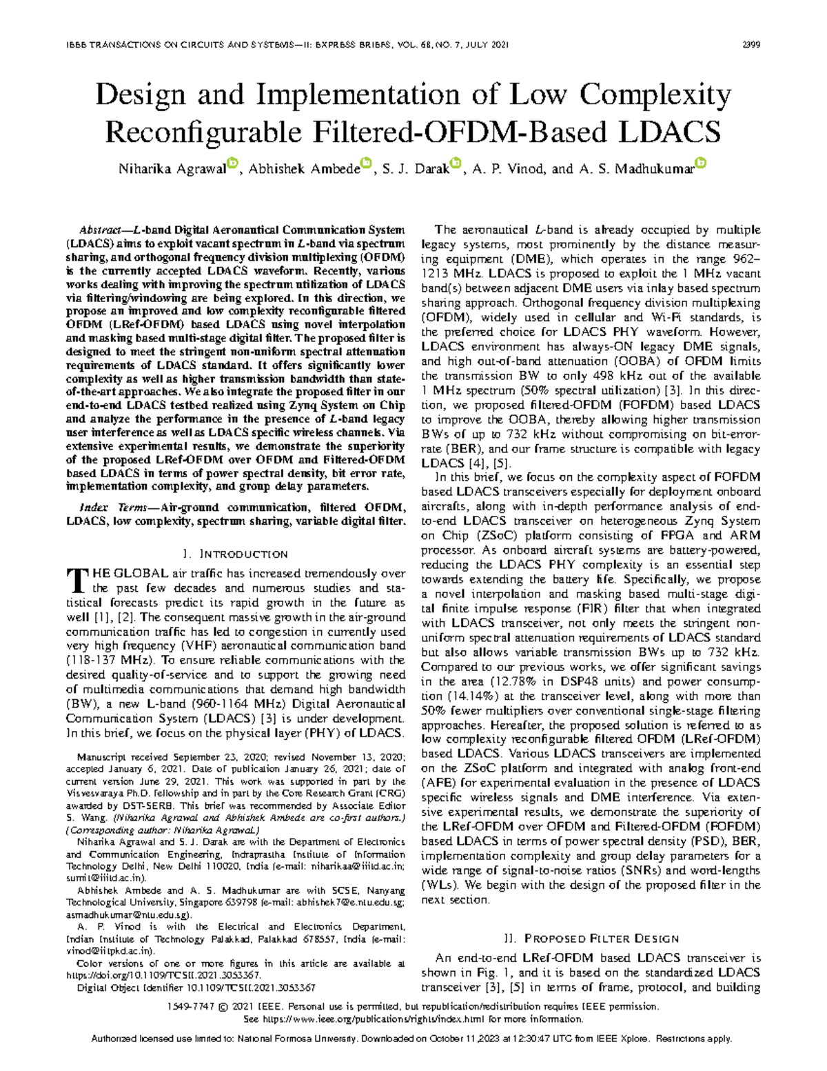 Design and Implementation of Low Complexity Reconfigurable Filtered ...