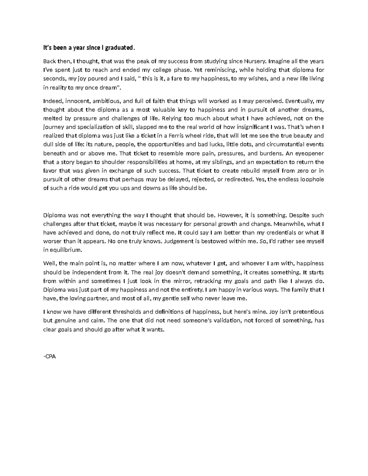 After Graduation - Thoughts and Biography - It's been a year since I ...