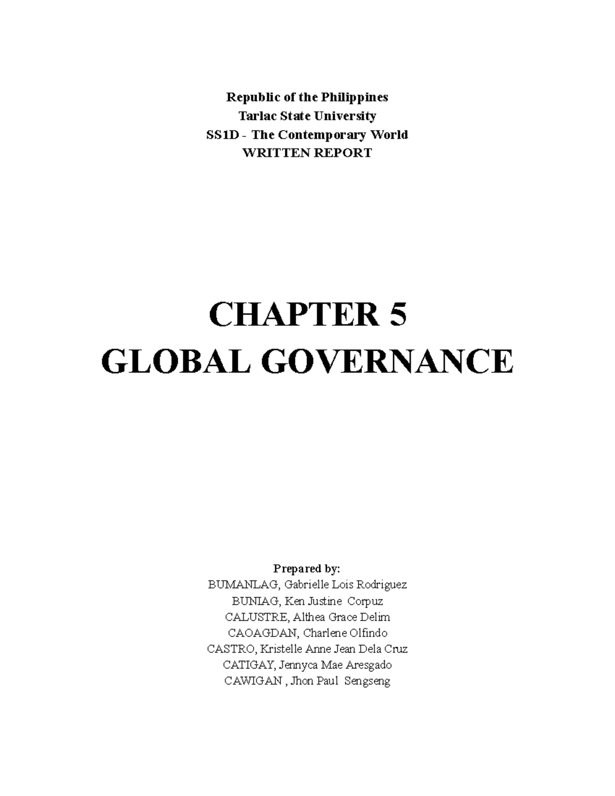 Chapter 5 - Global Governance - Republic of the Philippines Tarlac ...