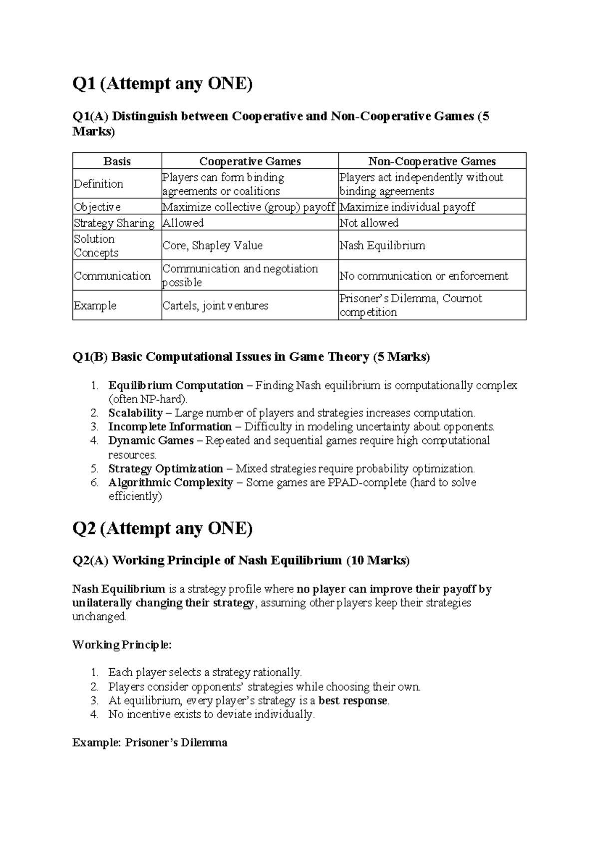 Game Theory Exam Solutions: Q1, Q2, Q3 (GTDs UT 1) - Studocu