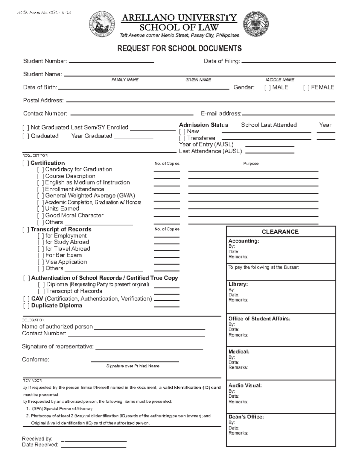 RO6 - School Document Request Form for Academic Records - Studocu