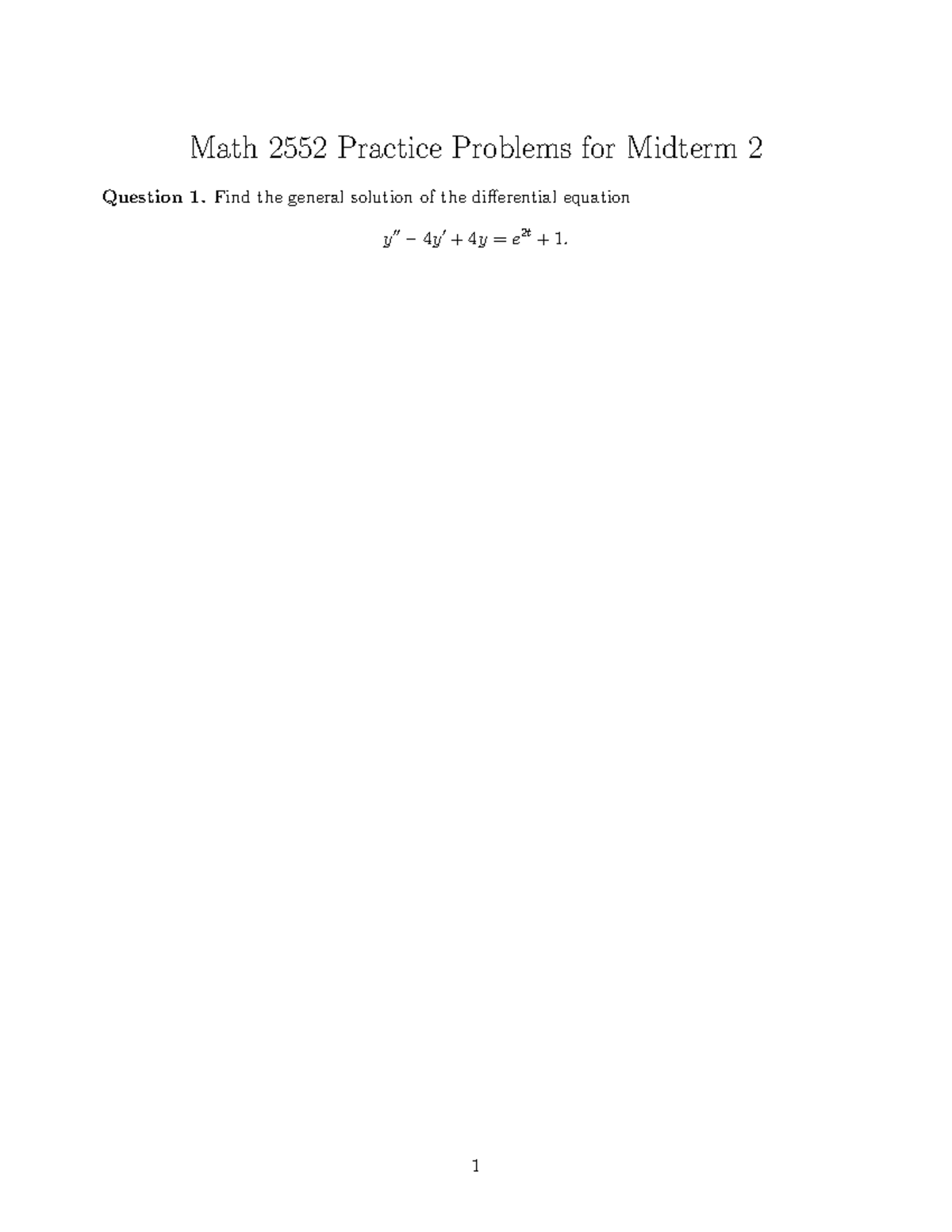 Math 2552 Midterm 2 Practice Problems on Differential Equations - Studocu