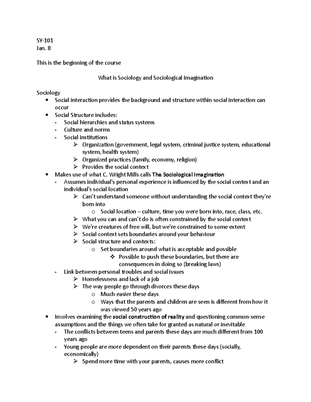 SY 101 - Understanding Sociology: Course Notes & Key Concepts - Studocu