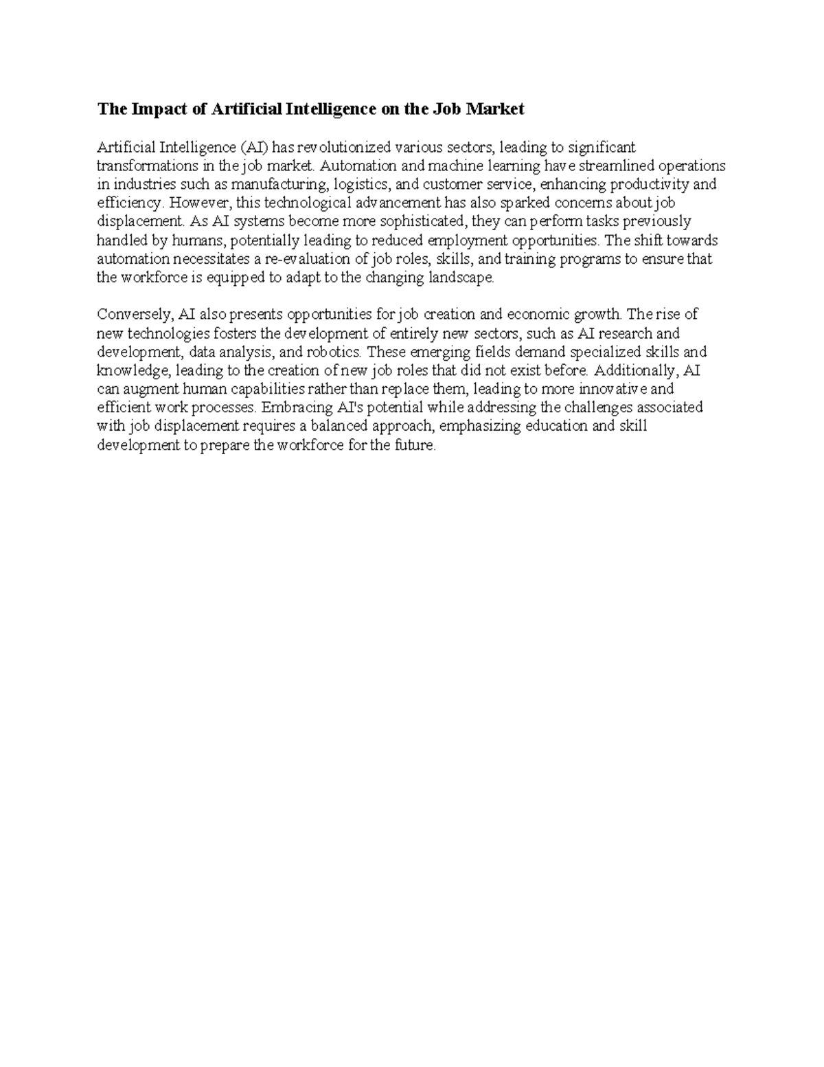 The Impact of Artificial Intelligence on the Job Market - Automation ...