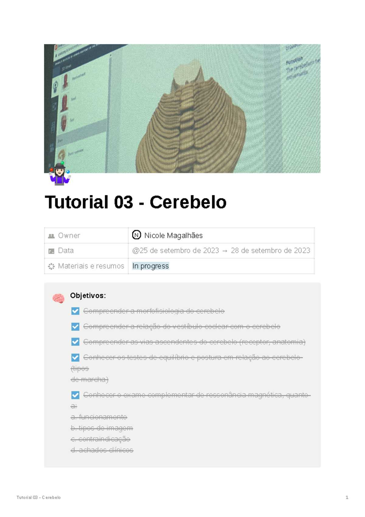 Tutorial 03 - Cerebellum Function and Structure Overview - Studocu