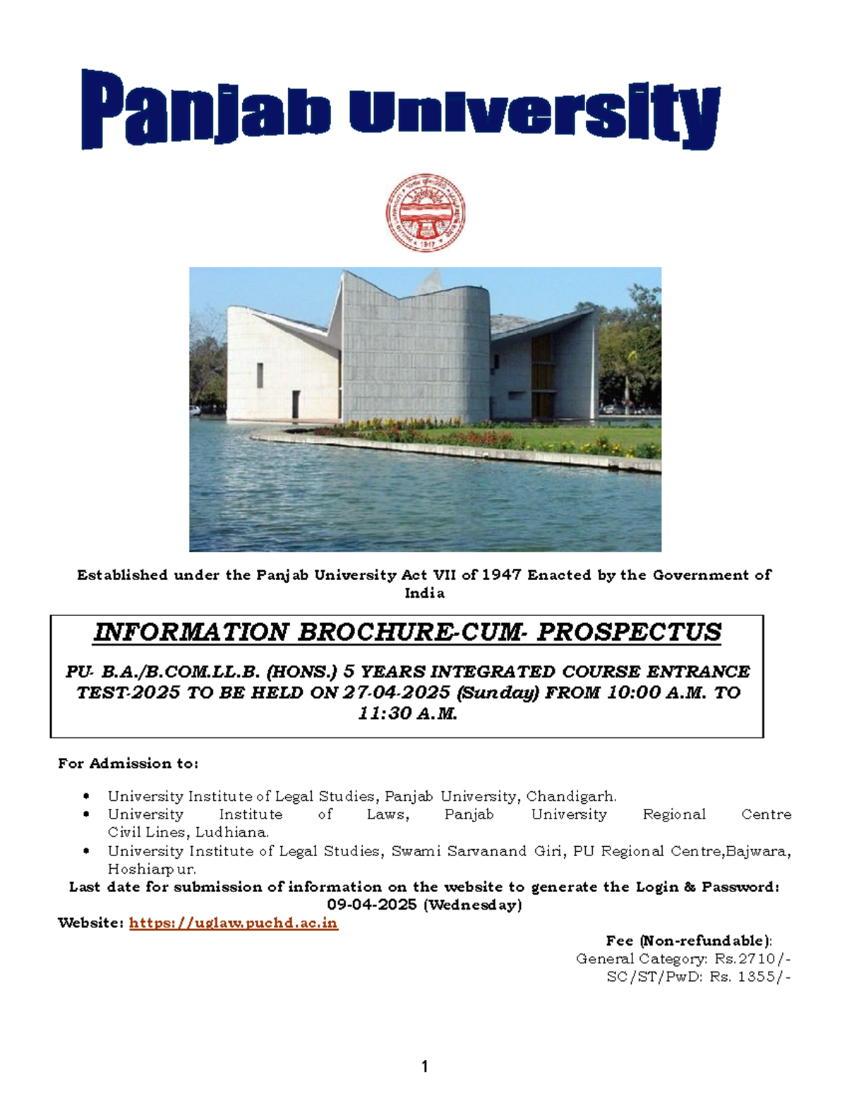 UILS Panjab University 2025 Hons. 5-Year Integrated Course Prospectus ...