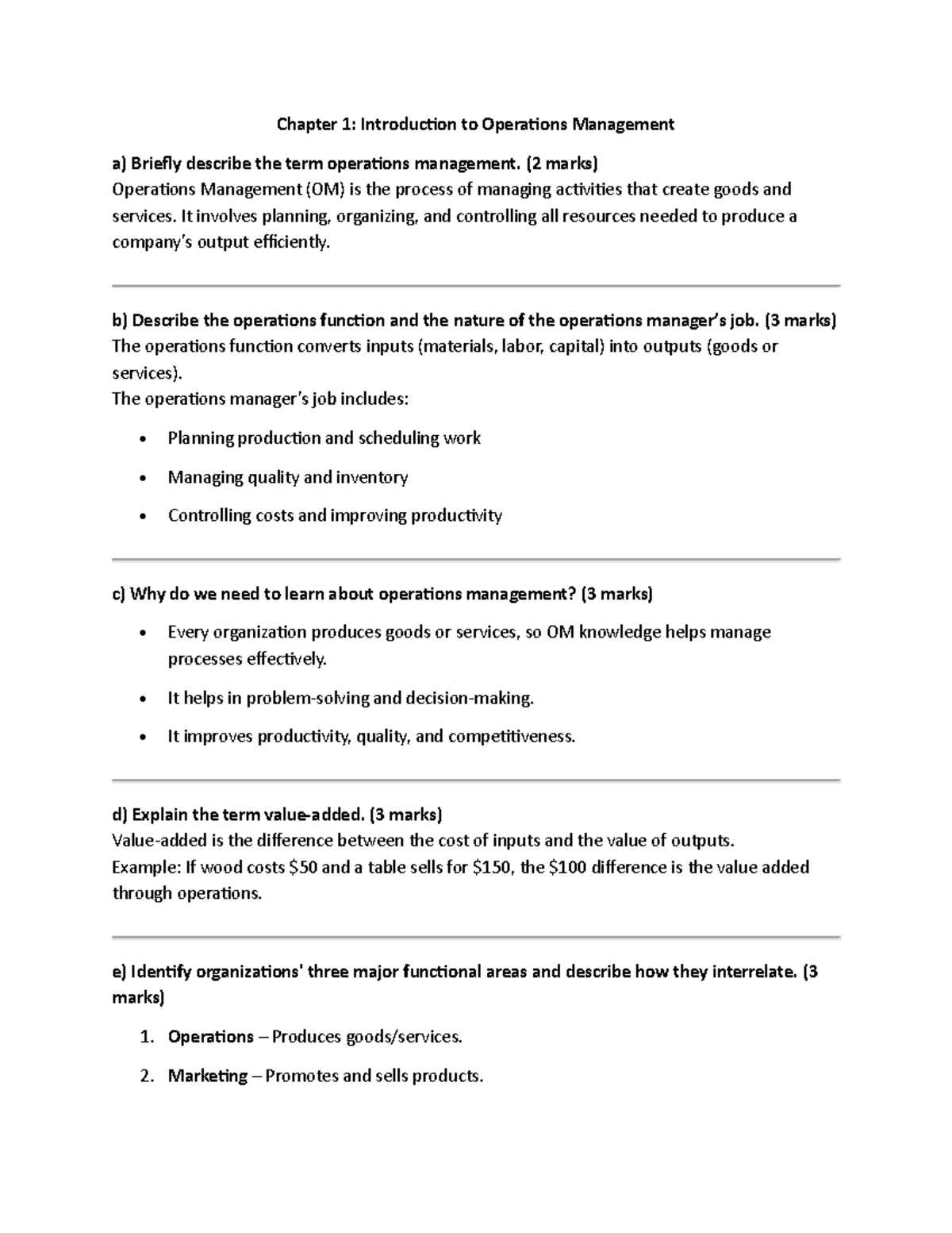 Operations Management Midterm Questions and Answers (OM 101) - Studocu