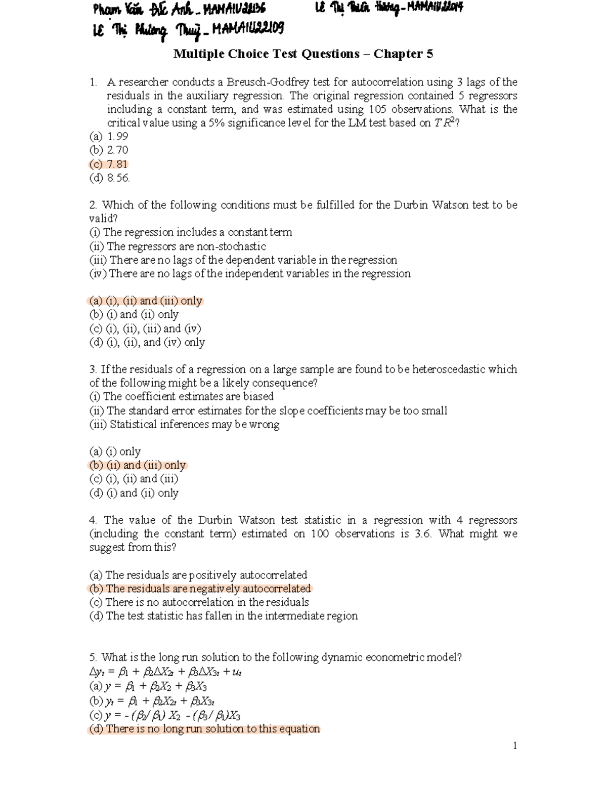 Test Bank Questions for Multiple Choice Exam - Chapter 5 - Studocu