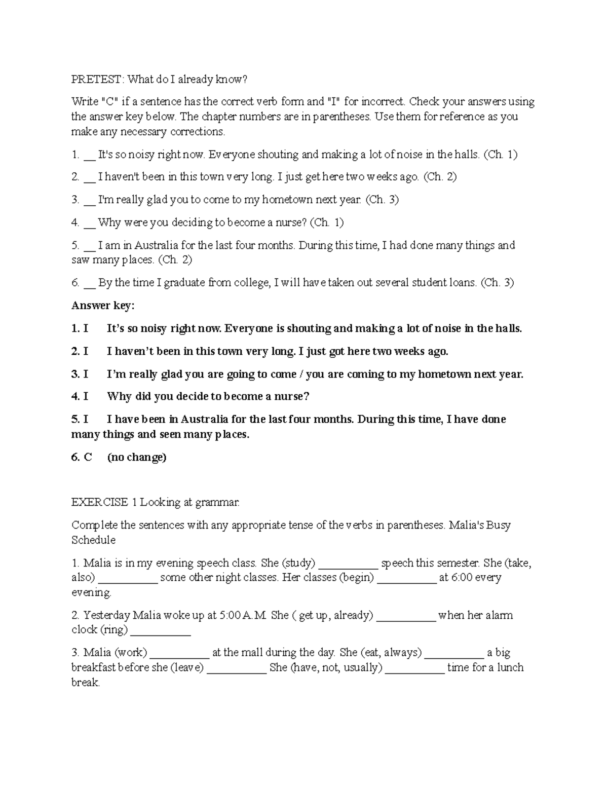 Chapter 4 Pretest & Exercises on Verb Forms and Tenses - Studocu