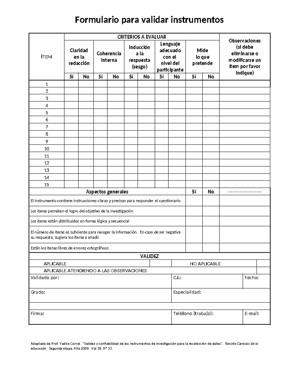 Formulario para Validar Instrumentos de Investigación y Evaluación ...