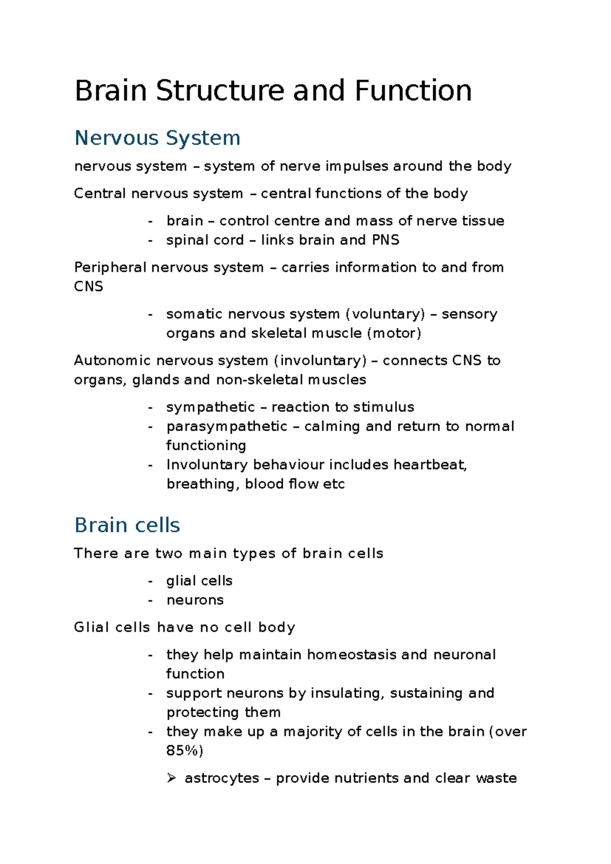 Brain Structure and Function notes - Brain Structure and Function ...