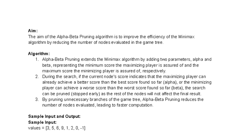 Alpha-Beta Pruning Algorithm Overview and Implementation - Studocu