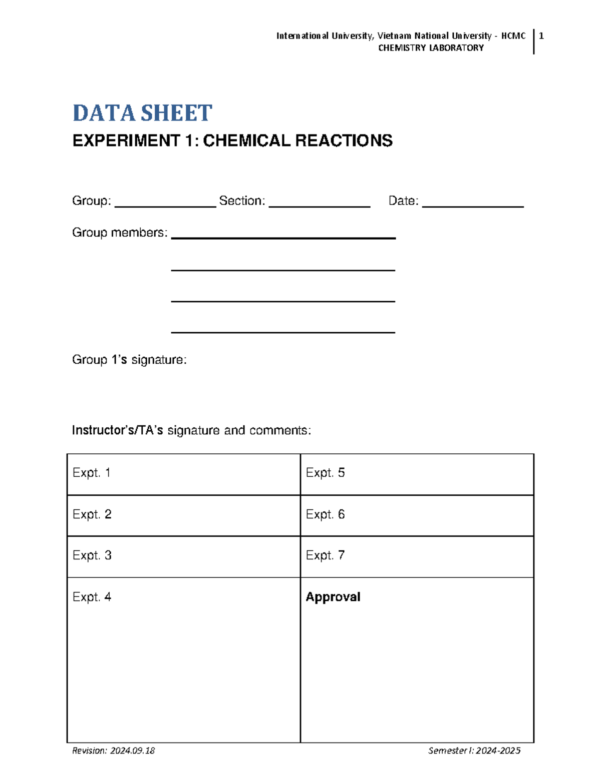 Datasheet Practice 1 - tutorial - CHEMISTRY LABORATORY DATA SHEET ...