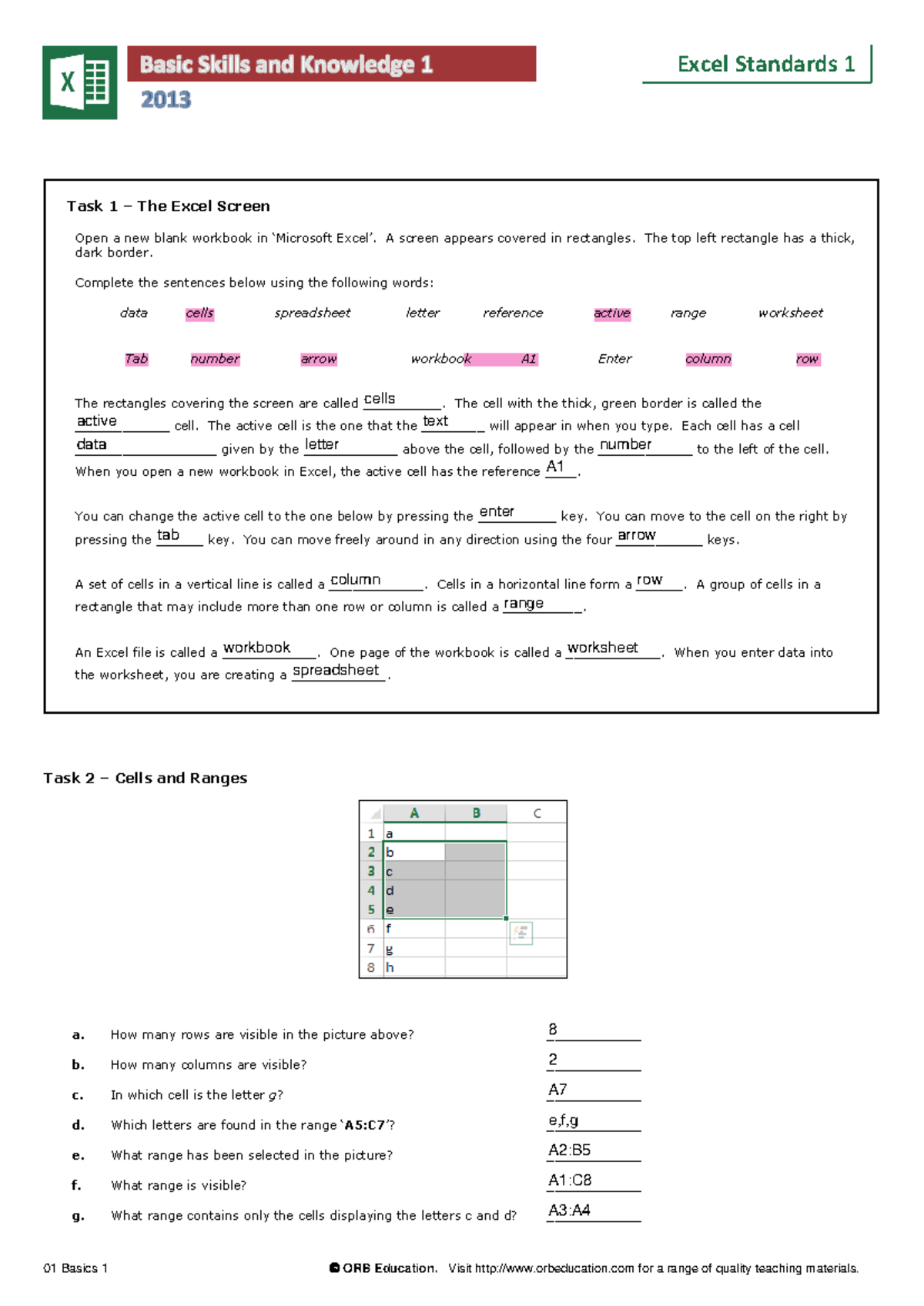 Basics 1 (FORM) - Excel Screen & Cells Practice Questions - Studocu