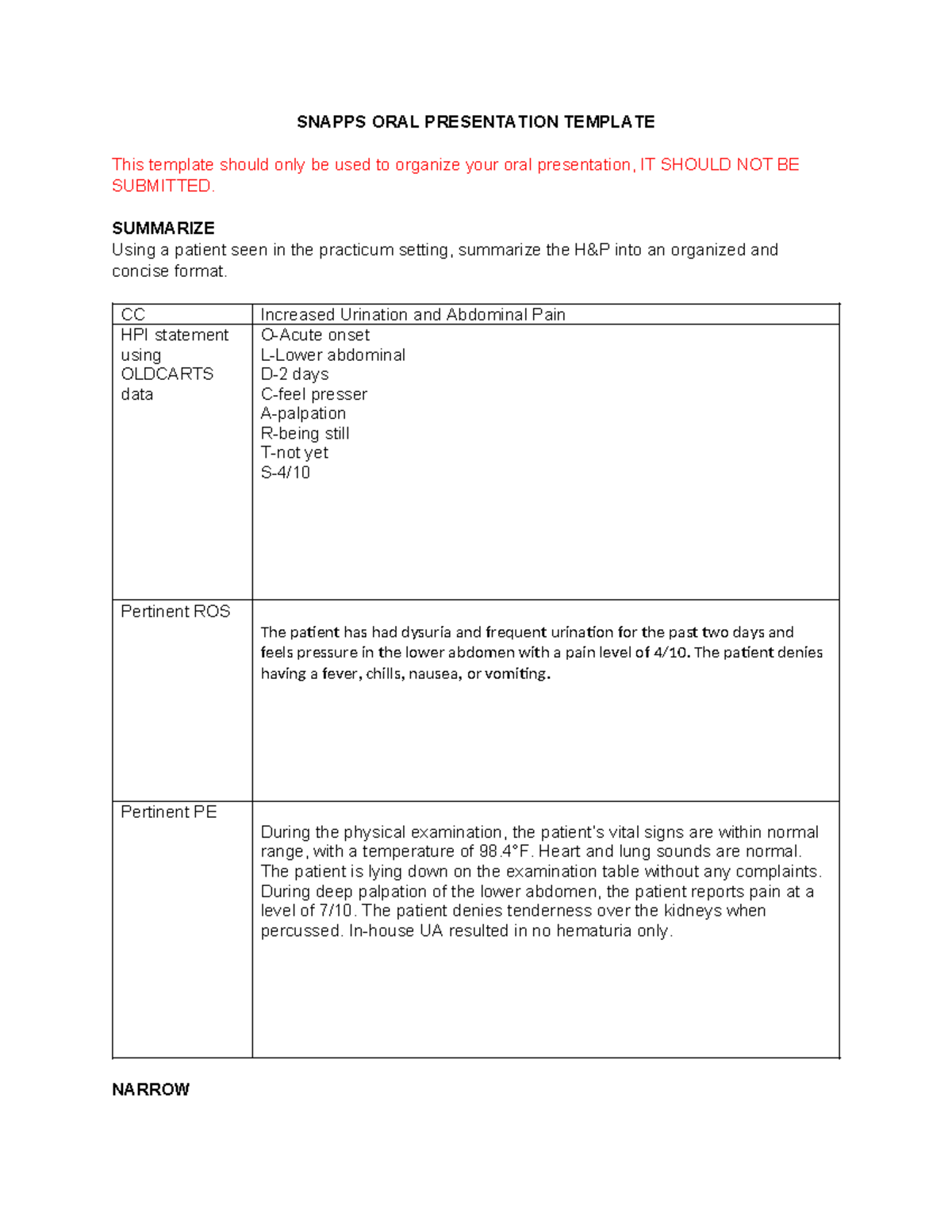 Week nr 511 SNAP presentation - SNAPPS ORAL PRESENTATION TEMPLATE This ...