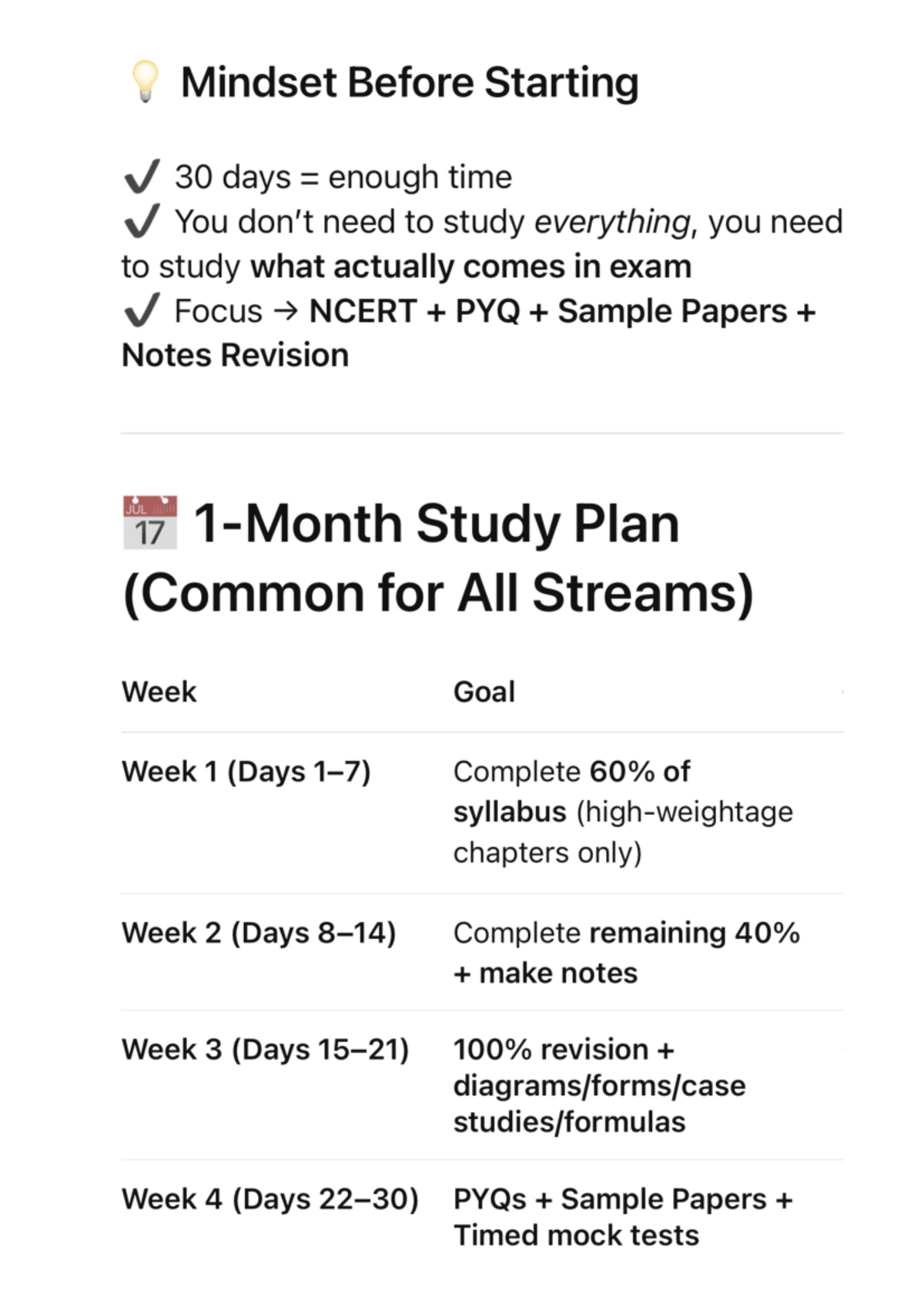 1 Month Study Strategy for Class 11th Exams: NCERT & PYQs - Studocu