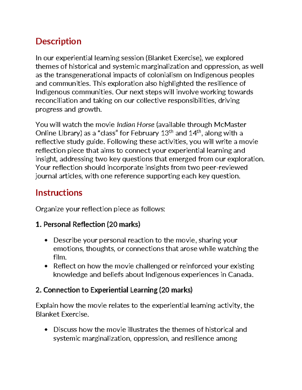 Activity 3 Movie Reflection - Description In our experiential learning ...