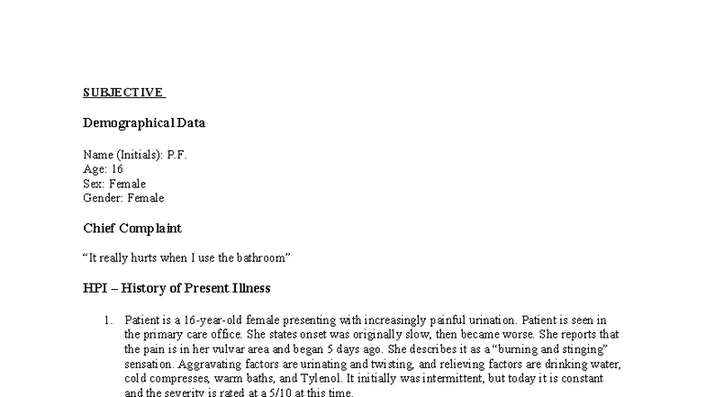 SOAP Note 3 - Patient Encounter Assessment for Cystitis and STIs - Studocu