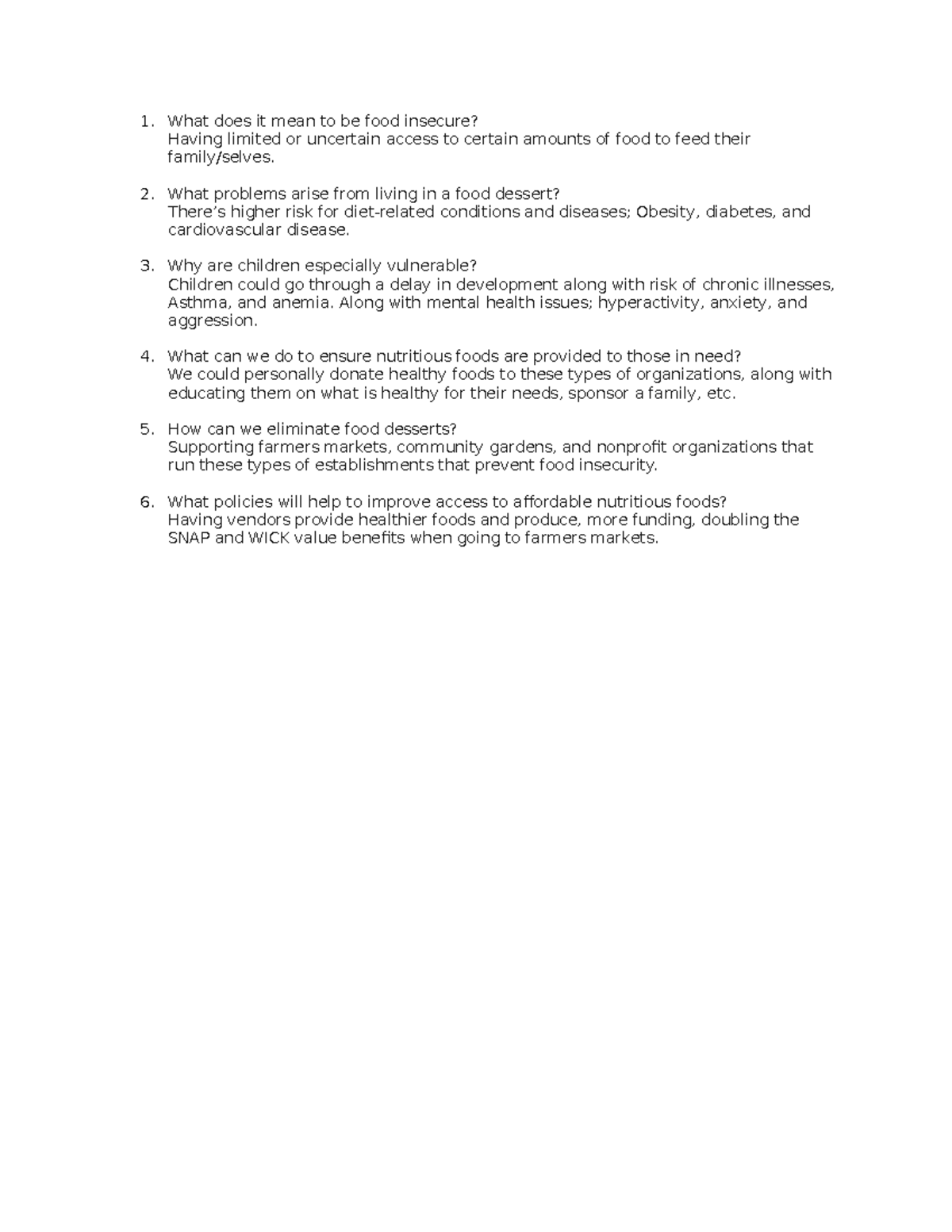 Activity - Food Insecurity: Discussion Insights and Solutions - Studocu