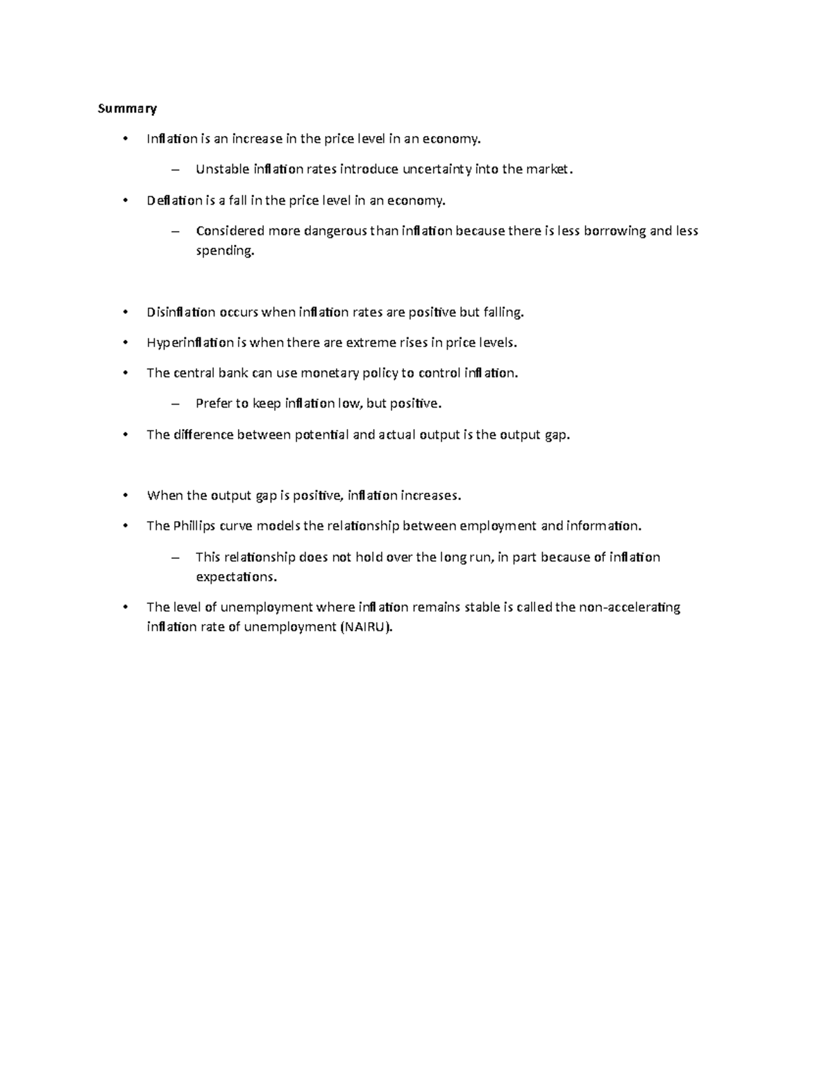 Inflation Summary - Summary • Inflation is an increase in the price ...