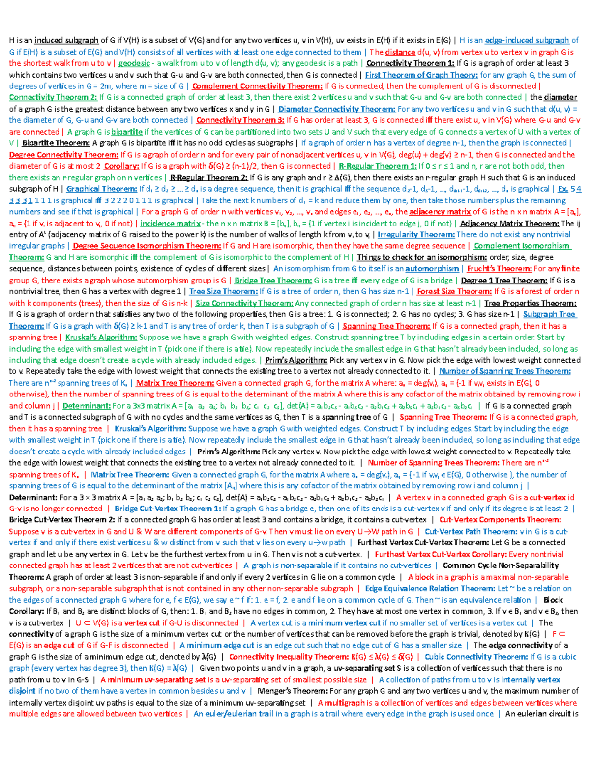 MATH 210: Final Exam Graph Theory Cheat Sheet - Studocu