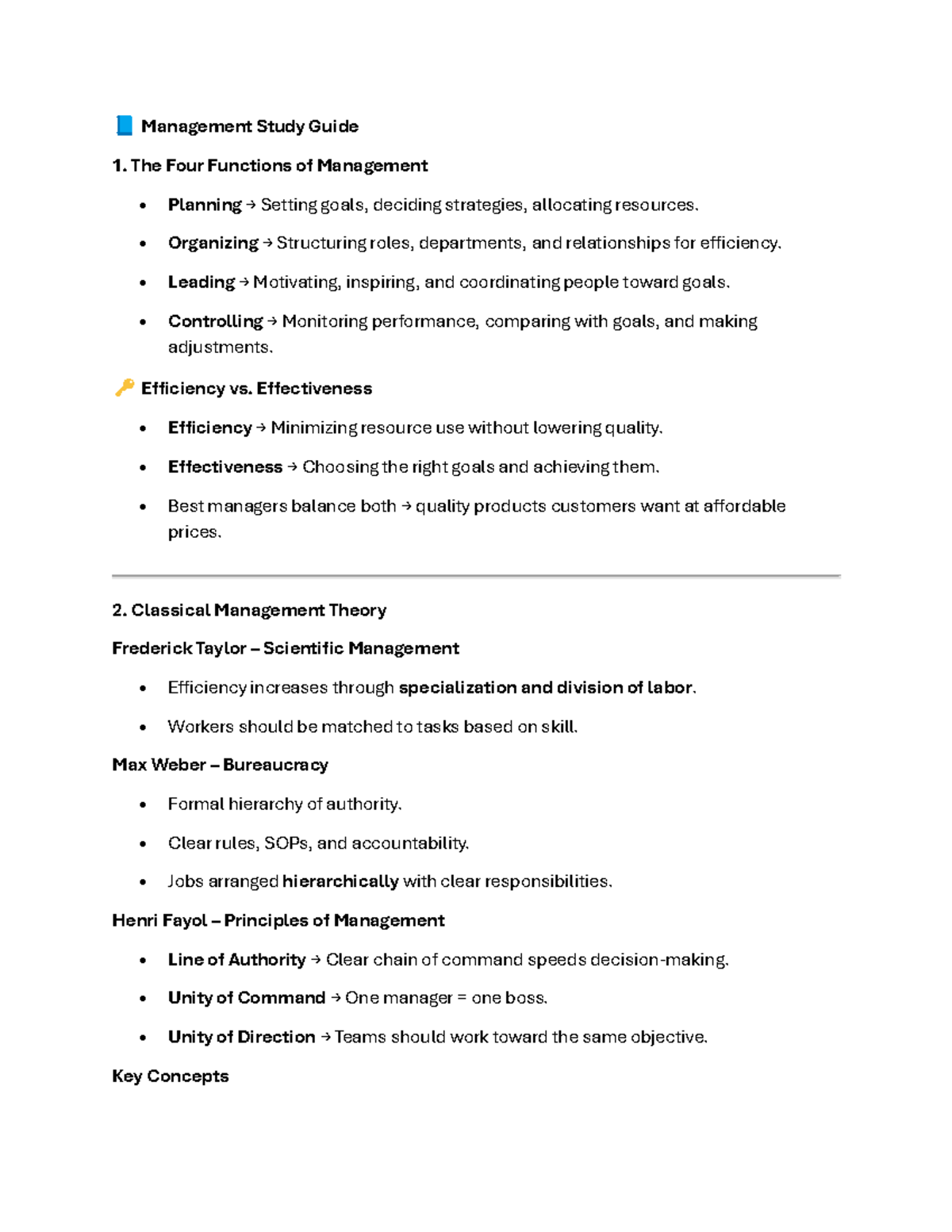 Management Study Guide 1: Functions, Theories & Personality Traits ...