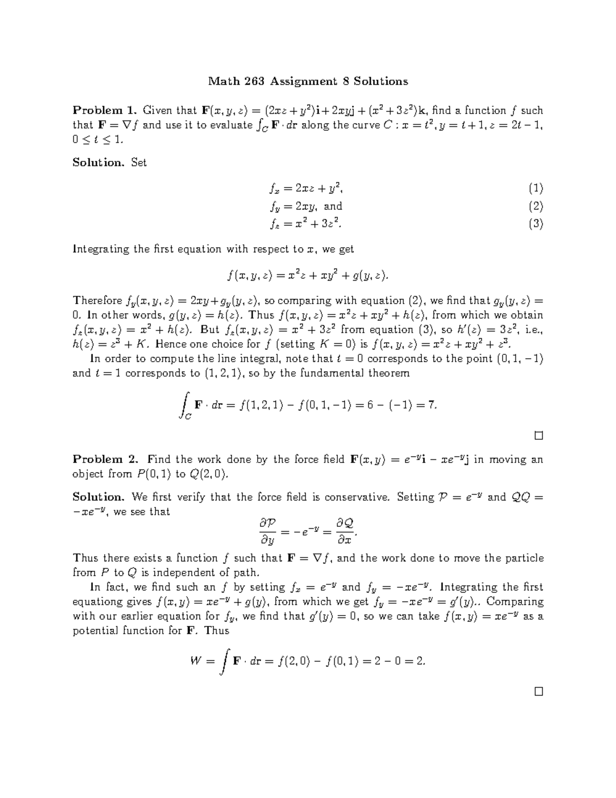 Hw8-solution - Material - Math 263 Assignment 8 Solutions Problem 1 ...