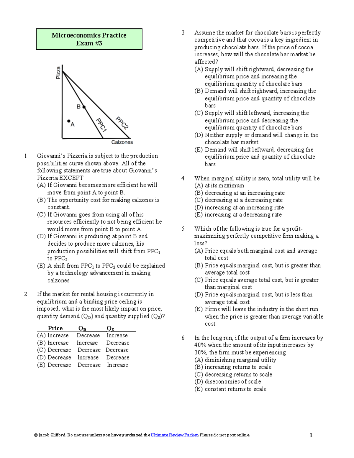 Microeconomics Practice Exam #3 - Key Concepts and Questions - Studocu