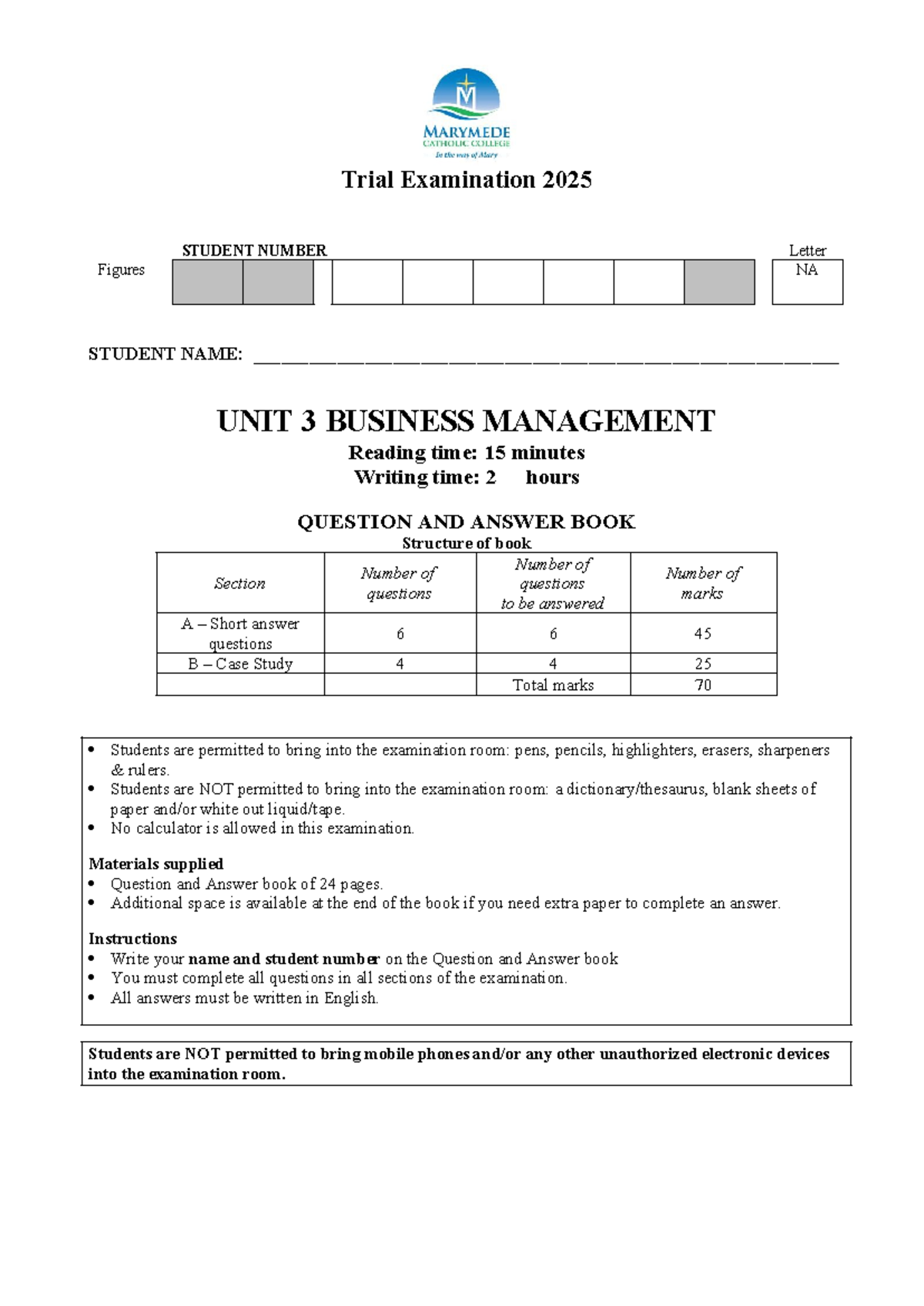 Unit 3 Business Management June 2025 Trial Exam Guide - Studocu