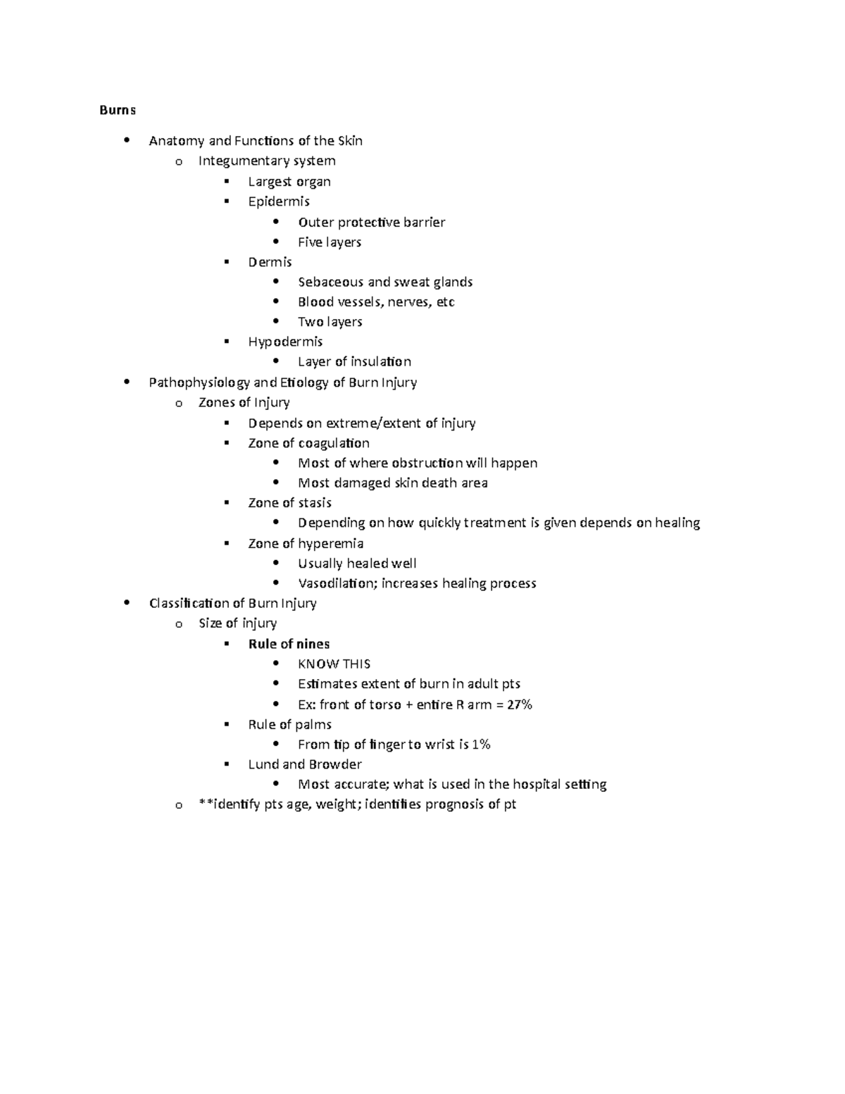 Burns: Critical Care Exam 4 Study Notes for Nursing Students - Studocu