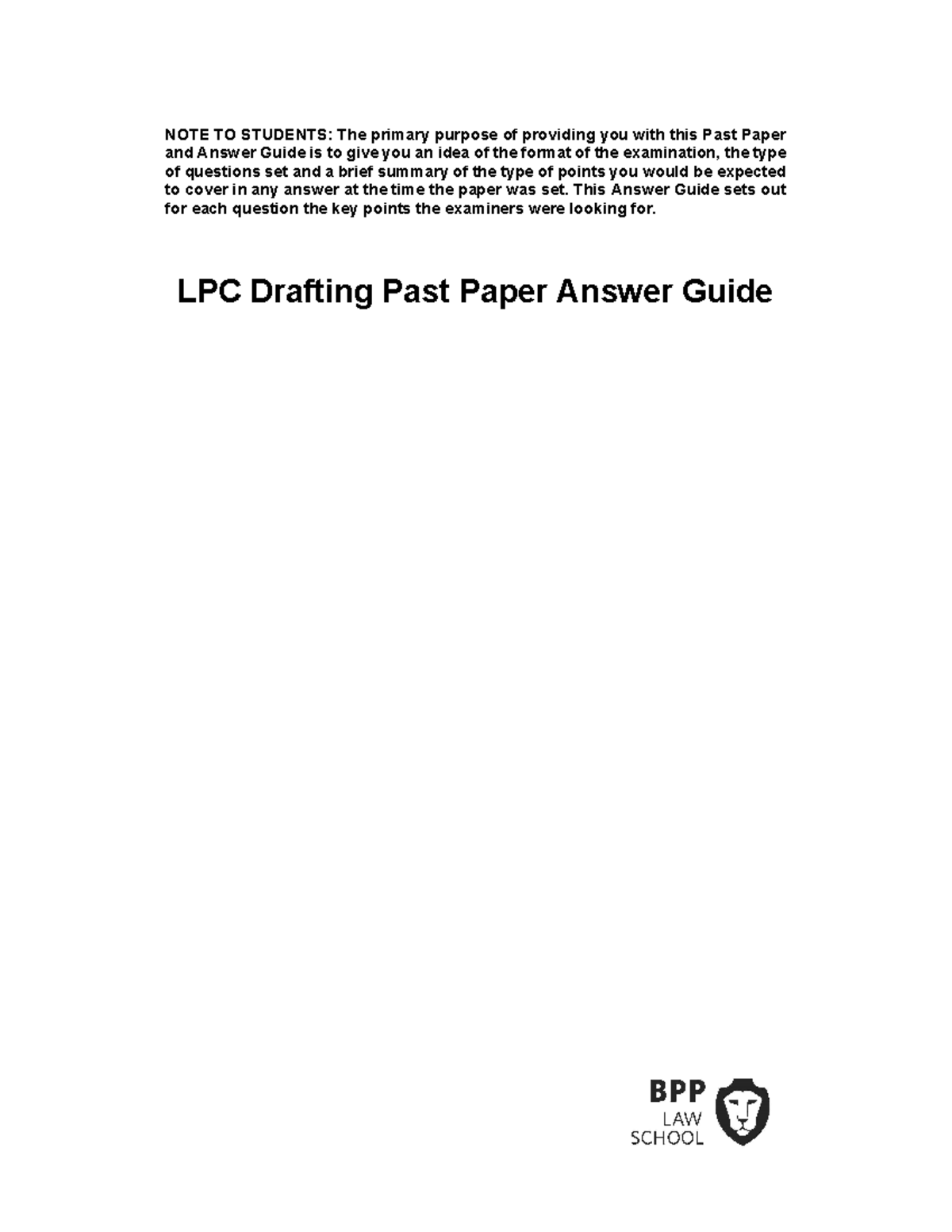 LPC Drafting Past Paper 2: Answer Guide & Key Points Analysis - Studocu