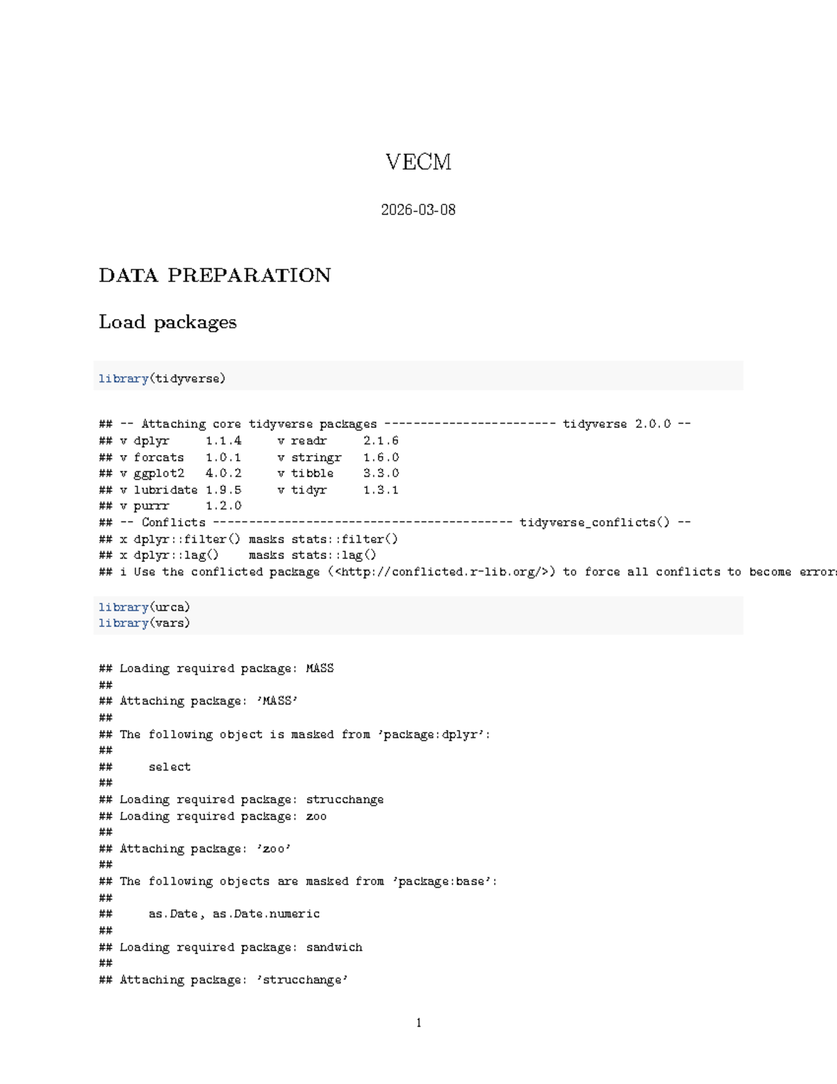 VECM Data Preparation and Analysis (Course Code: VECM) - Studocu