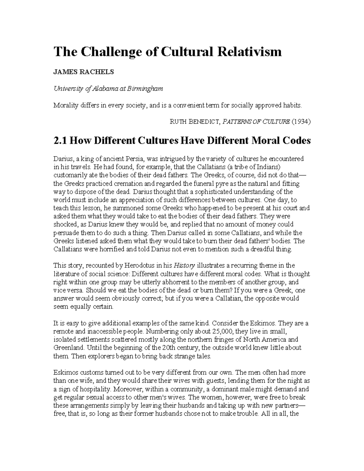 The Challenge of Cultural Relativism: Analyzing Moral Diversity in ...