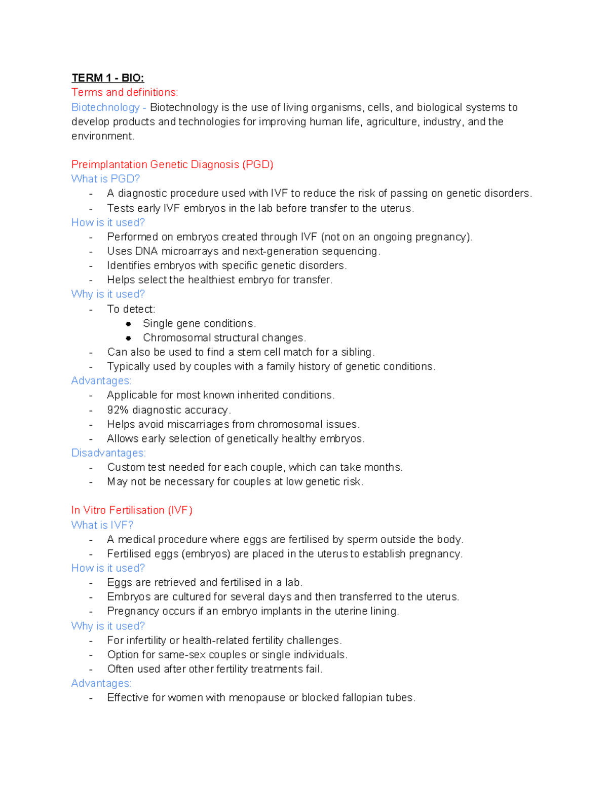 Final Science Notes T2: Biotechnology, Genetics, and Chemical Reactions ...
