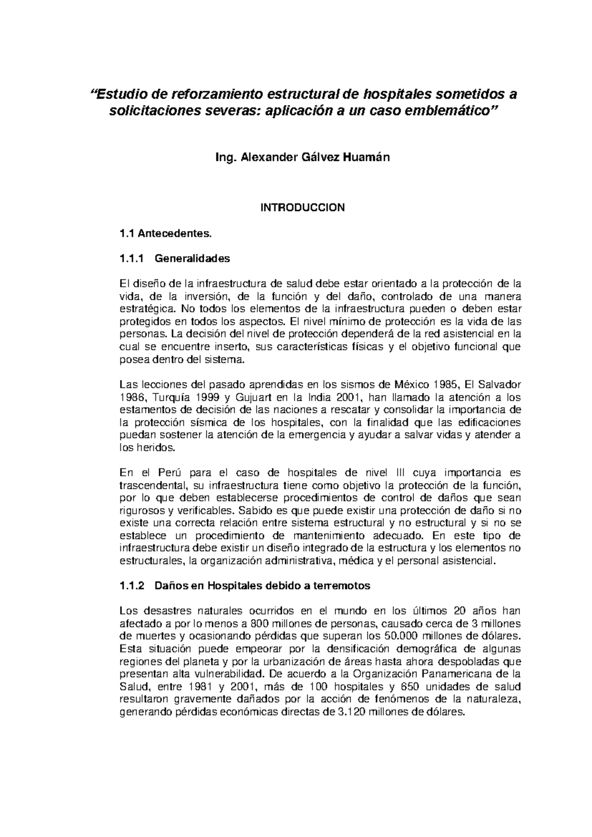 Estudio de Reforzamiento Estructural de Hospitales: Caso HNCH - Studocu