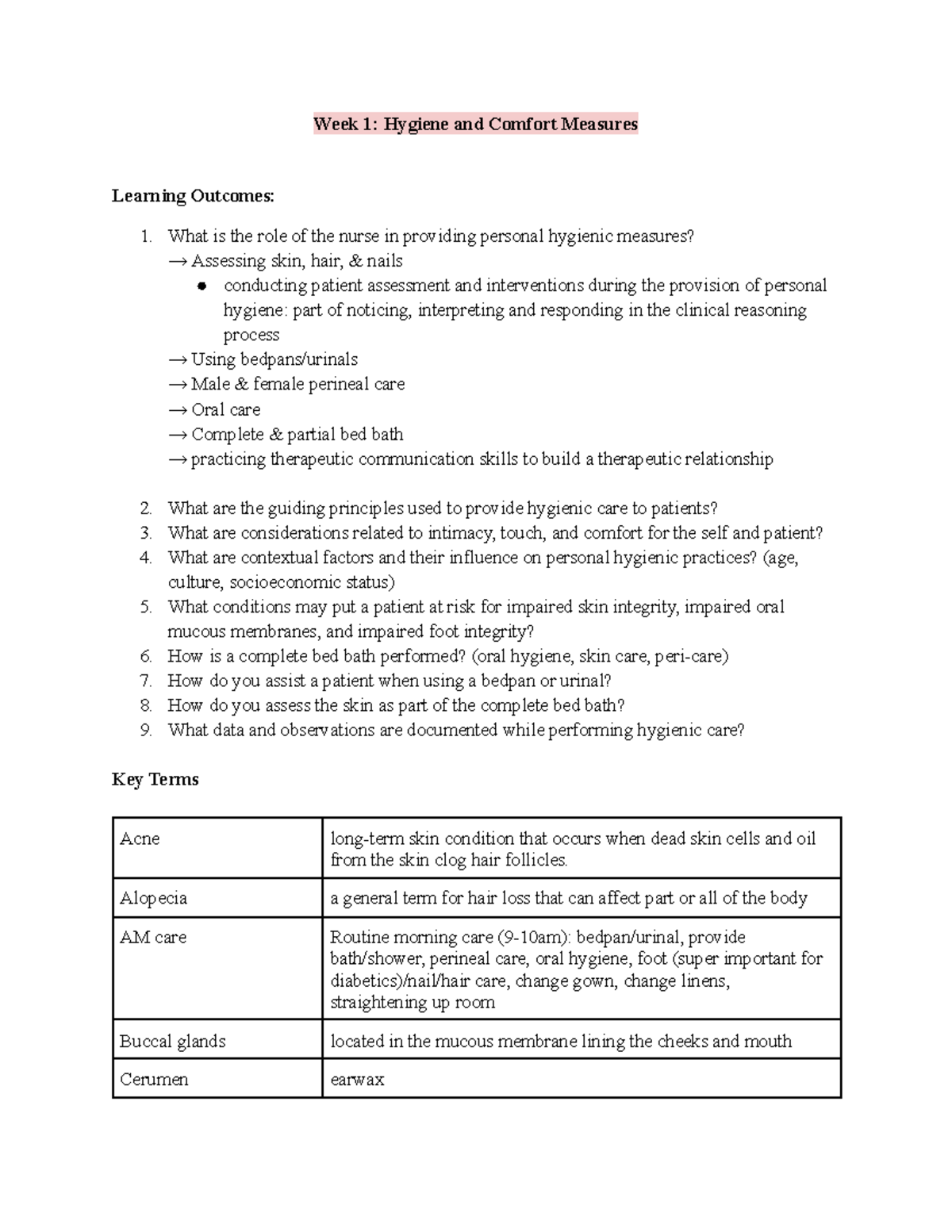 N1J02 Week 1-3: Hygiene, Comfort, and MSK Assessment Notes - Studocu