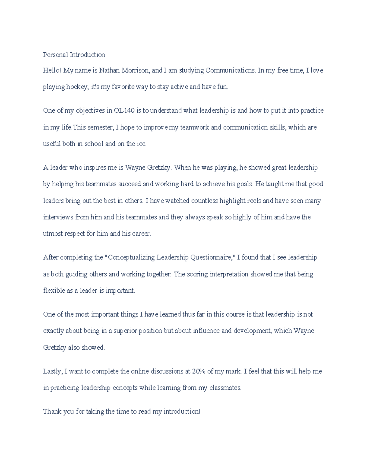 Personal - good to use - Personal Introduction Hello! My name is Nathan ...