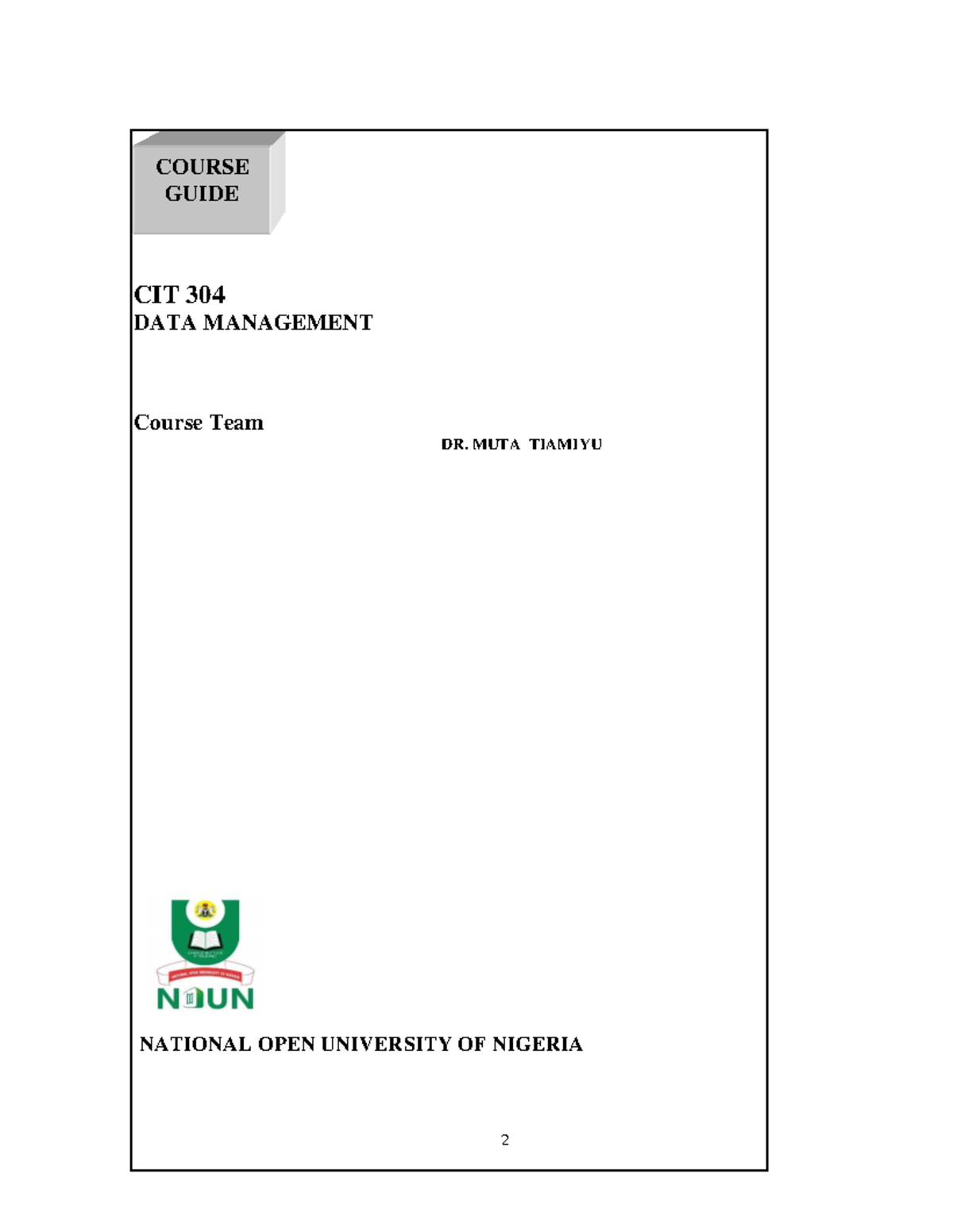 CIT 304: Final Course Guide on Data Management Principles - Studocu