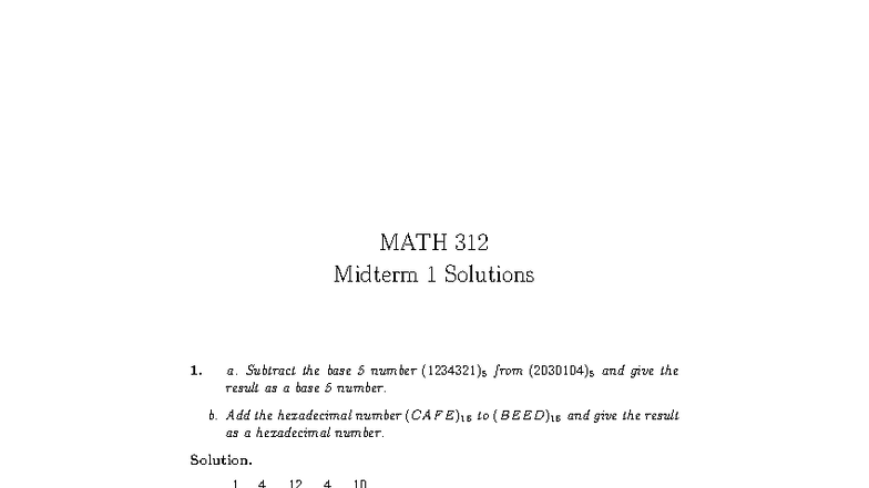 MATH 312 Midterm 1 Solutions and Summary - Studocu