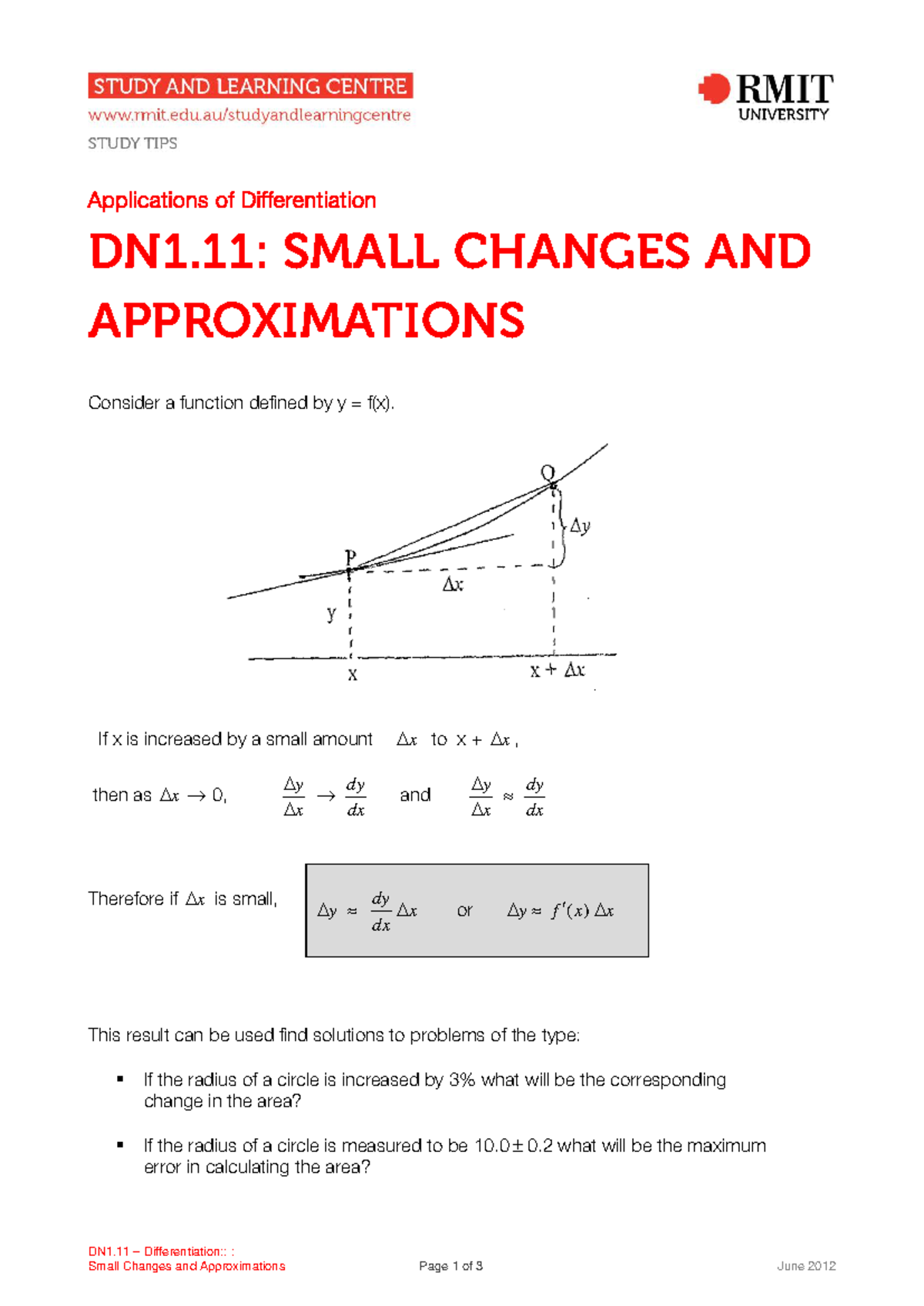 Applications of Differentiation DN1.11: Small Changes & Approximations ...