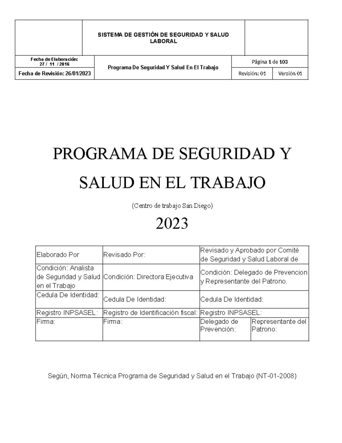 Programa de Seguridad y Salud en el Trabajo - Vigilancia 2023 - Studocu