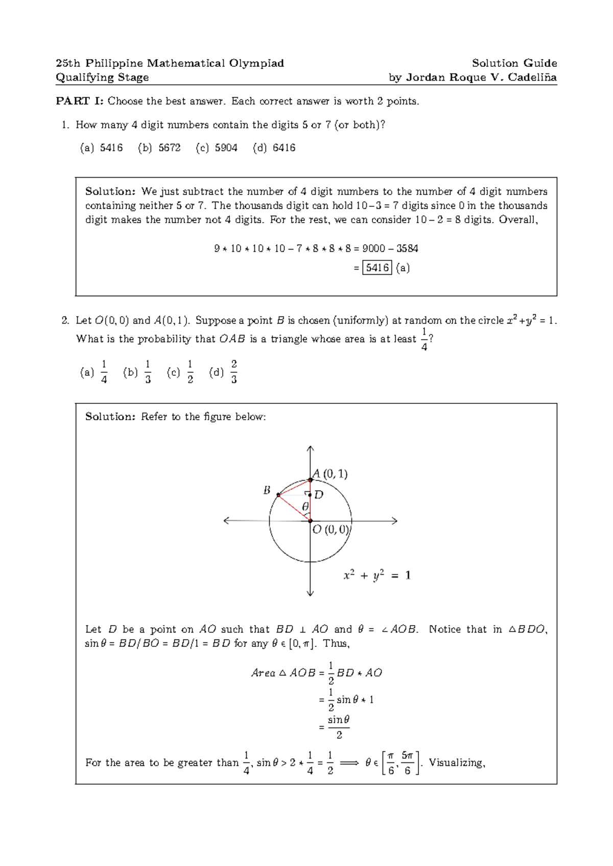 25th Philippine Mathematical Olympiad Qualifying Solution Guide - Studocu