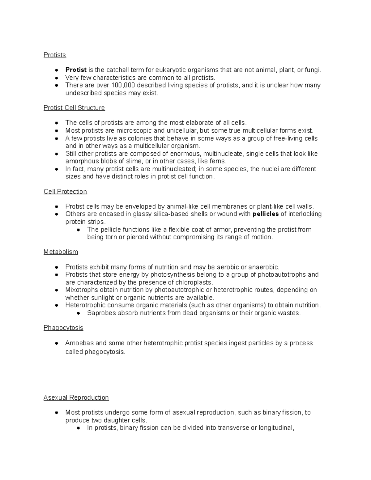 Biology II Notes #4: Understanding Protists and Their Functions - Studocu