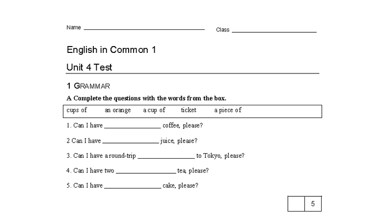EIC1 Unit 4 Test: Grammar and Vocabulary Exercises - Studocu