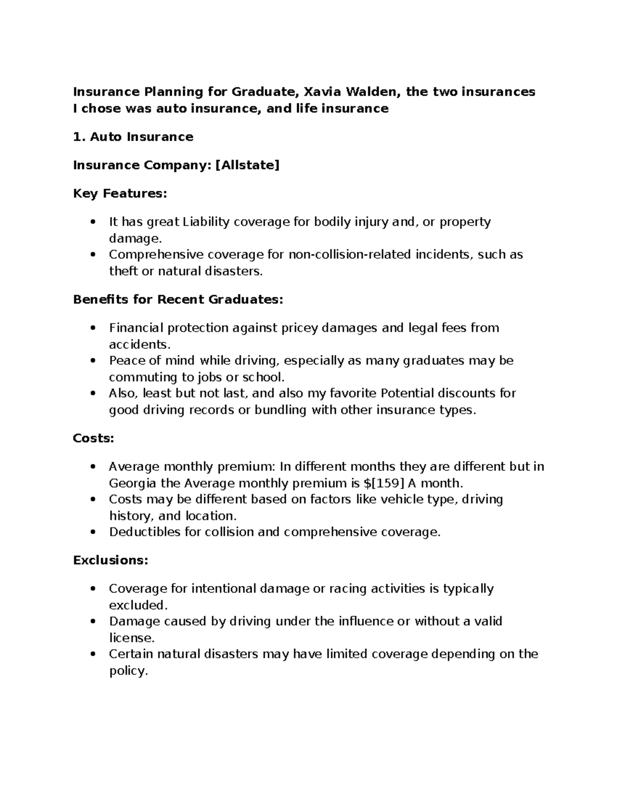 Insurance Planning Report for Graduates: Auto & Life Insurance Insights ...