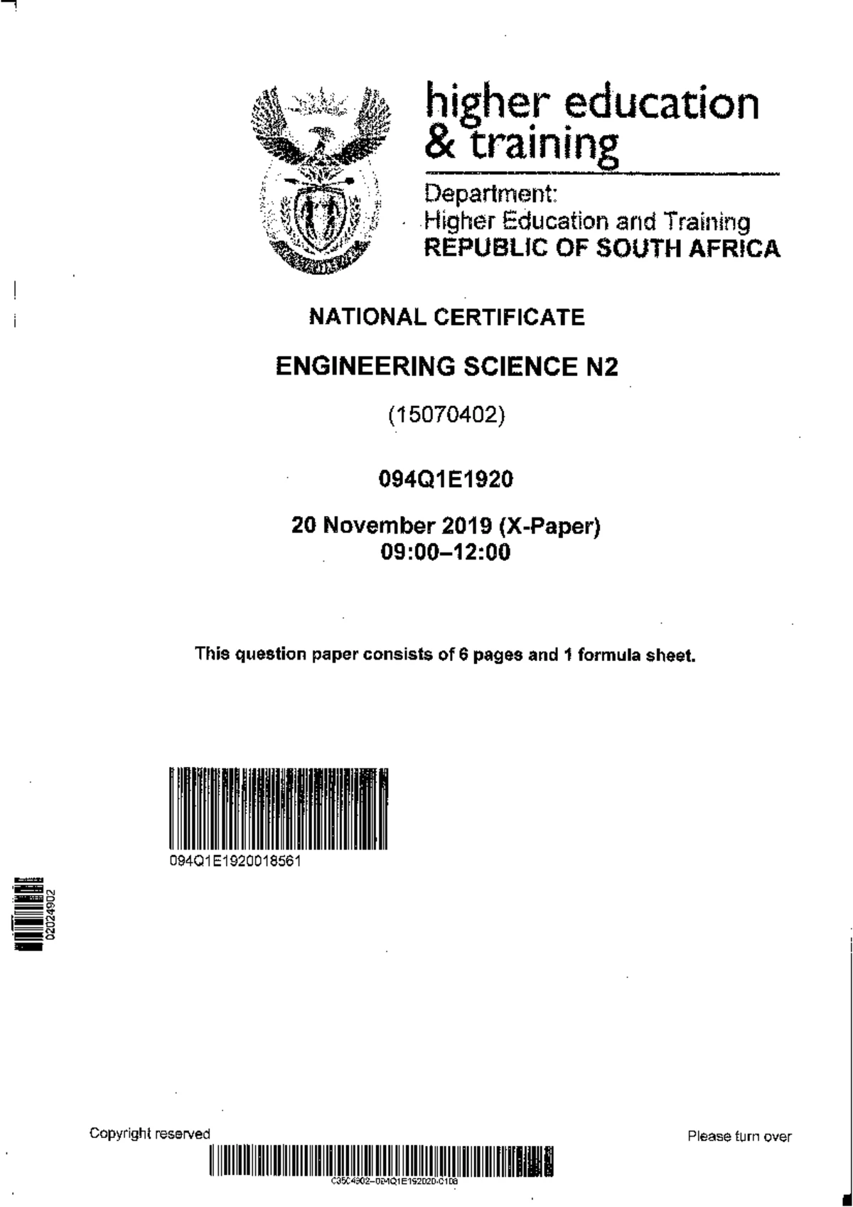 T640 - Engineering Science N3 Final Exam QP August 2024 Umalusi - Studocu