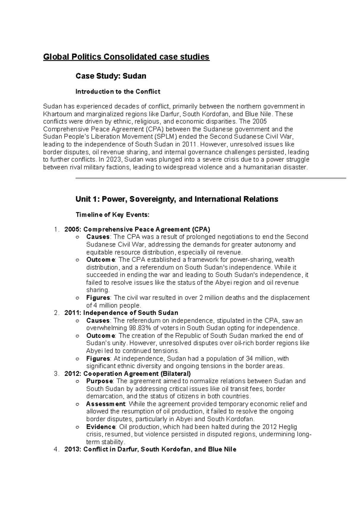 Global Politics Case Study: Sudan's Conflicts and Resolutions - Studocu